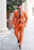 Orange Men Bröllop Tuxedos Notch Lapel Slim Fit Groom Tuxedos Populära Män Blazer 2 Piece Suit Prom / Dinner Jacket (Jacka + Byxor + Tie) 2619