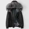 real rabbit fur coats for mens shearling jacket winter parkas raccoon fur collar snow overcoat outerwear warm windbreaker plus size 5XL