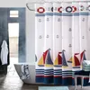 cartoon kids boat nautical style bathroom shower curtain waterproof fabric bath curtains with ring hooks