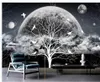 beautiful scenery wallpapers European retro black and white abstract tree mural background wall