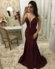 Sexy Burgundy Deep V-Neck Prom Dresses Long Charming Backless Ruched Mermaid Party Dresses Vestidos De Gala