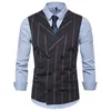 Mens Stripe Plaid Formell Blazer Västar Casual Dubbelbröst V-Neck Fashion S-2XL Male England Style Casual Västar EUR Storlek