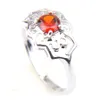 2020 Populär Ring Red Ganet Gems Blommform Silver Crystal Zircon Bröllop Engagemet Fashion Ring Smycken för Kvinnor 10 st