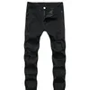 Jeans masculinos estiramento buracos denim cheia de comprimento preto joelho com furo rasgado calças moda