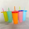 Tumblers 24oz 700ml spot environmental protection PP temperature-sensitive cooling plastic straw covered coffee water cup color change cup.