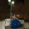 Lussuosi cristalli con perline Pizzo Abiti da ballo Quinceanera Crew Backless Royal Blue Tulle Ball Gown Evening Party Sweet 16 Dress9897910