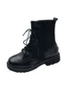 Vente chaude-bottines femmes PU cuir Vintage bottes printemps botte noir Locomotive Punk chaussures femme chaussons