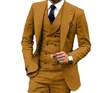 Slim Fit Brown Yellow Groom Tuxedos Peak Lapel Groomsmen Mens Suknia ślubna popularna man kurtka Blazer 3piece Suitjacket Pants VES3026