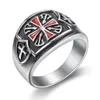 Red Enamel Stainless Steel Knights Templar freemason armour Ring Retro Silver mason sword crossed rings jewel