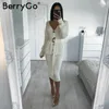 BerryGo Two-piece women knitted dress set Elegant autumn winter sweater dress suits Long sleeve button sashes pure skirt suit V191022