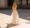 Jurken 2020 Berta Beach trouwjurken Deep V Neck Lace Glitter Een lijn sexy backless boho trouwjurken vegen trein Boheemse bruids dres