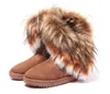 Fashion Fox Fur Warm Autumn Winter Wedges Women snow Boots Shoes GenuineI Mitation Lady Short Boot Casual Long Shoe's size 36-40