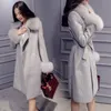 2019newlong lãs inverno casaco elegante moda colar de pele destacável colar de lã mistura de lã e jaqueta mulheres sólidas casacos outono