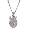 Hip hop new crown lion head Water diamond pendant crown lion gold plated men and women trend jewelry