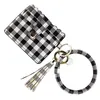 PU Läder Bangle Armband Kortväska Plånbok Keychain Wristlet Keyring Leopard Handväska Läderarmband Kreditkortshållare med tofs EEA1665