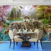 3D personnalisé peint Fond d'écran Red Forest Peach Blossom loup gris animal enfants Wallpaper chambre d'enfant Décor Papier Peint Enfant