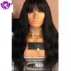 Freeshipping Body Wave Black / Brown / Röd / Blond Full Wig Simulering Brazilain Mänsklig Hår Lång Fullt peruk med Bangs för svarta kvinnor