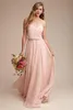 2019 Ny ankomst Backless Pink Formal Bridesmaid Dress Billiga V-Neck Long Spaghetti Straps Chiffon Maid of Honor Gown Plus Storlek Anpassad