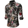 Hawaiian Shirt for Male Flower pattern Slim fit New Red Pink Men's Casual Floral Shirt Stay Long sleeve Blouse Men310S