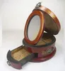 鏡を持つ古い手仕事中国の木製のジュエリーボックス塗られたドラゴンフェニックス