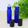 Baratos 700pcs Atacado 10ml garrafas de vidro cor azul com aço inoxidável Rolo E Preto Tampa para Perfume E Líquido Oil Free DHL 100