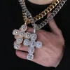 Storstorlek Solid Kors Halsband Hängsmycke Iced Out Zircon med 12mm Kubansk kedja Mens Hip Hop Gold Silver Färg Charm Smycken