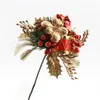 Décorations de Noël 10pcs DIY Fleur Artificielle Paquet Cadeau Petit Tambour Pin Branche Cône Maison Ornement Festivals Arbre Décor Articles De Fête