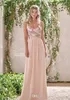 2019 Nieuwe Sparkly Rose Gold Sequin Formele Bruidsmeisjesjurk Goedkope Chiffon Spaghetti Sraphs Long Maid of Honor Town Plus Size Custom Made