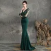 Fashion Champagne Black Evening Mother of the Bride Groom Dresses with 3 4 Long Illusion Lace Sleeves Beaded V neck Mermaid Satin228s
