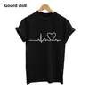 Bawełna Harajuku HeartBeat Miłość Drukowane Kobiety Koszulki Dorywczo Lato Krótki Rękaw Krótki Rękaw T Shirt Kobiety Topy Plus Rozmiar Trend