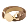 Läderflickor DIY dubbla charmarmband för kvinnor Round Charms Armband Bangles Real Leather Wrap Armband Statement smycken