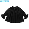 Adolescentes Meninas Chiffon Blusas Camisa Bebê Criança Moda Manga Longa Ruffle Dot Peplum Tops Branco Criança Blusa Criança Roupas