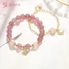 Armband Damenmode Kristallarmbänder Naturstein Rosa Erdbeerperlen Armband Valentinstag Geschenk Energie Armreif