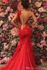 Arbaic Dubai One Shoulder Red Lace Mermaid Evening Dresses Illusion Tulle Floor Length Applique Formal Prom Dresses Evening Party Wear