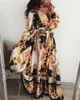 2019 femmes Boho Wrap été Lond robe vacances Maxi ample robe d'été imprimé fleuri col en v à manches longues robes élégantes Cocktail