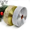 10m Golden Silver Gift Side Snowflake Wrap Ribbon Wedding Favor Decor Party Decoration Bow Christmas Tree Pendant Drop Ornament1