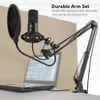 スタジオコンデンサーUSBコンピューターマイクキット調整可能なシザーアームスタンドの衝撃マウント楽器の音声オーバー1082037