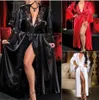 Silkrockar för kvinnor Sexig Lace Satin Long Dressing Night Robes Sleepwear Underkläder Kvinna Kimono Bälte Nattklänning Nattklänning