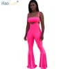 Haoyuan Neon Green Rose Två Piece Set Sommarkläder för Kvinnor Beskära Top och Flare Pant 2 Piece Matching Set Sexy Club Outfits