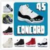 Con scatola 11 11s Concord 45 Bred Xi Platinum Tint Basketball Shoes Gym Red Prom Night Win Like 96 82 Menswomens Sneakers sportivi 378037-100