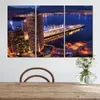 3 Pcs / Set Canvas Prints vancouver noite rio edifício modular parede pictures pintura para sala de estar decorações