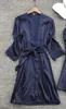 Sexy Womens Robe Gown Sets Accappatoio di pizzo + Abito da notte Sleepwear Womens Sleep Abbigliamento Faux Silk Robe Femme Lingerie