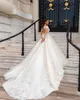 2019 Abito da sposa a maniche lunghe New A Line Appliques in pizzo Modern Chapel Train Abito da sposa senza schienale Plus Size Custom Made Vestido De noiva