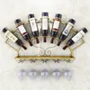 Vendite calde Portabottiglie moderno in metallo per 7 bottiglie Espositore per bottiglie di vino a parete Scaffale per bicchieri per vino rosso whisky