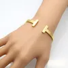 Wholesale-New Stainless Steel double T love Bracelet jewelry Cuff Rose Gold plate Bangles Bracelets For Women Love Bracelet