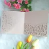 Funda de invitación de boda rosa rubor, tríptico cortado con láser, suites de invitación de boda, invitaciones personalizadas DIY con bolsillo para tarjeta RSVP