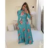 Plus Size 5XL Vestidos Mulher Designer Impressão Longsleeve Vestido Moda Padrão de Flor Roupas étnicas 2020 Novas Girls V Garganta Do Partido Desgaste