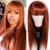 Brasilianska 4/27 raka mänskliga hårspärrar med smällar 27 # 30 # 99J Orange Ginger Peruvian None Lace Parykar Indiska hår Malaysiska