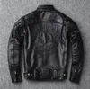 Yr! Gratis frakt.Sales.brand Motorstil Läderjacka Men.Winter Warm Black Genuine Cow Hide Coat.Classic Biker Skull Jacket