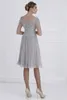 Newest Light Gray Lace Mother of the Bride Dresses Appliques Short Sleeve Evening Gowns Knee Length Mother's Dresses